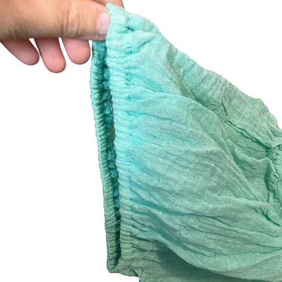 Aqua Boho Crochet Maxi Dress Flowy Crinkle Gauze Peasant Beach Caftan - Picture 4 of 8